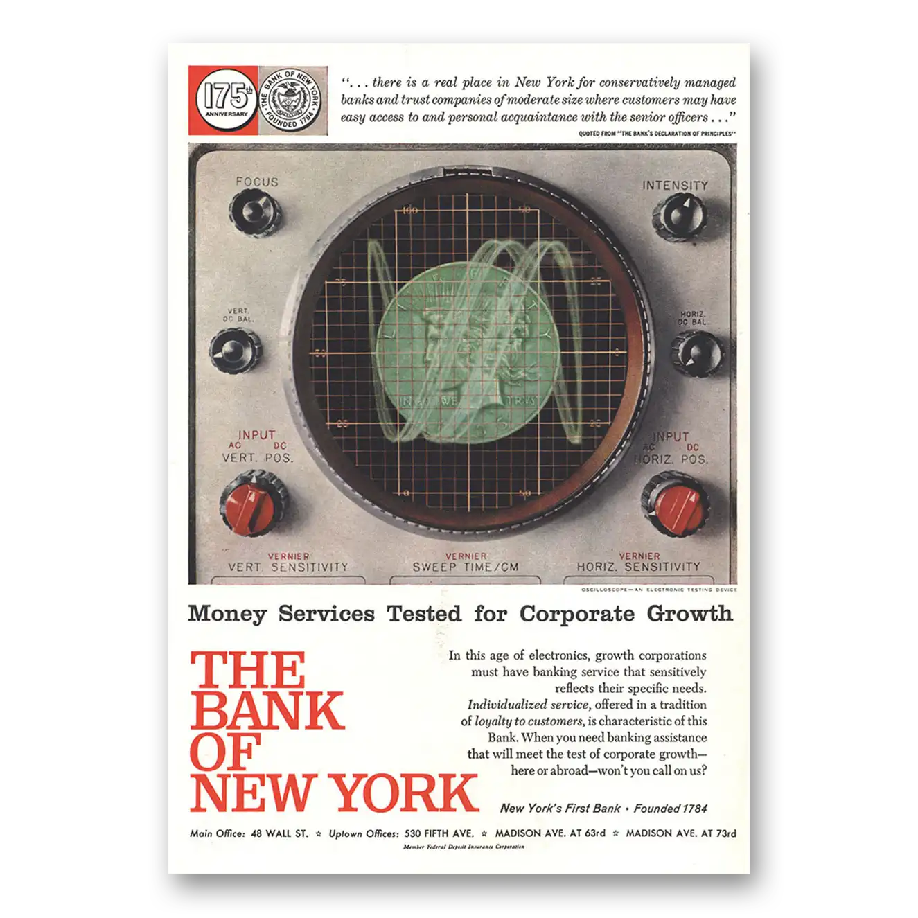 1959 Bank of New York Corporate Growth Age of Electronics Vintage Magazine Print Ad