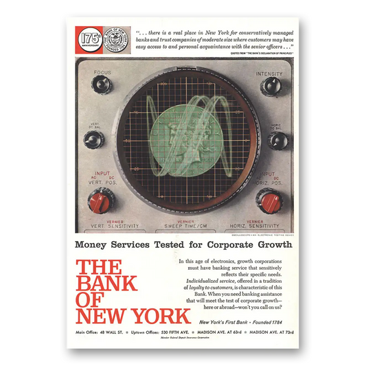 1959 Bank of New York Corporate Growth Age of Electronics Vintage Magazine Print Ad