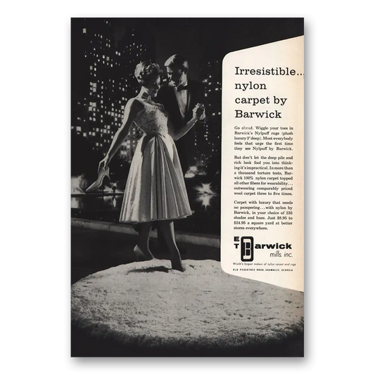 1959 Barwick Mills Carpet Irresistible Nylon Carpet Vintage Magazine Print Ad