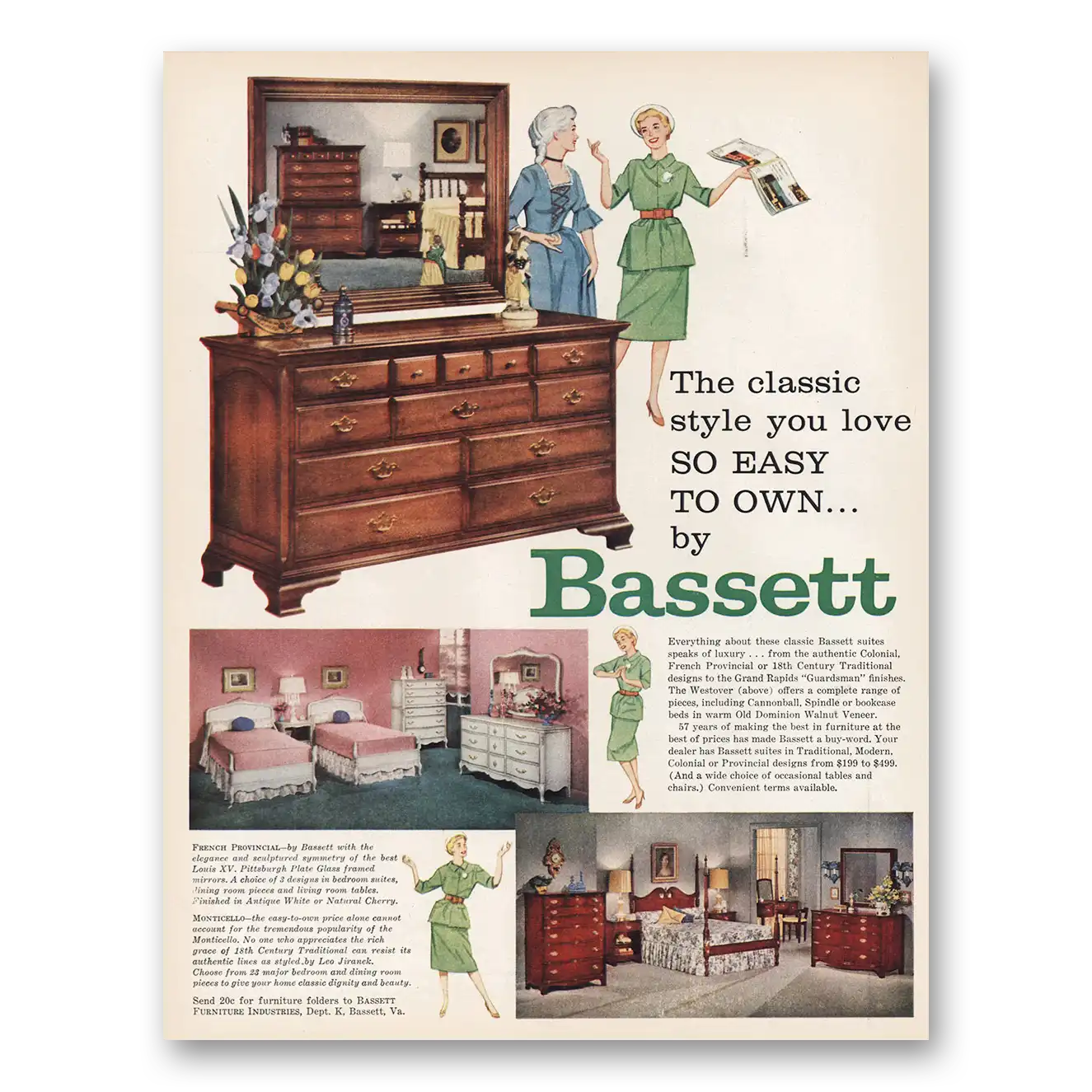 1959 Bassett Furniture Classic Style Vintage Magazine Print Ad