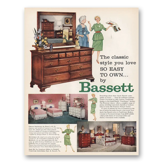 1959 Bassett Furniture Classic Style Vintage Magazine Print Ad