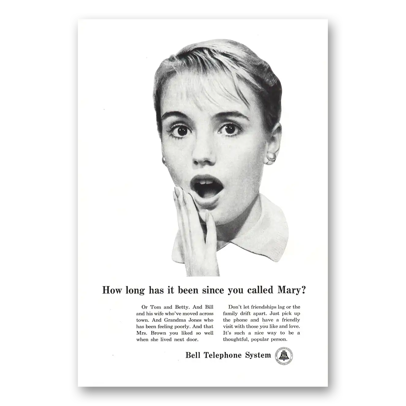 1959 Bell Telephone How Long Has It Been Since You Called Mary Vintage Magazine Print Ad