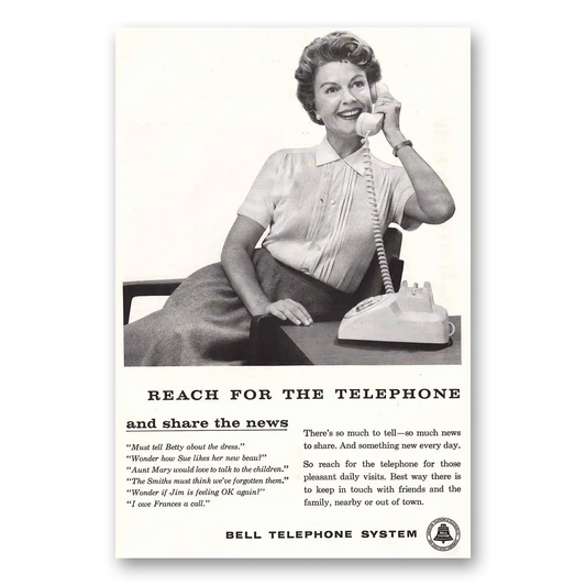 1959 Bell Telephone Reach for the Telephone and Share the News Vintage Magazine Print Ad