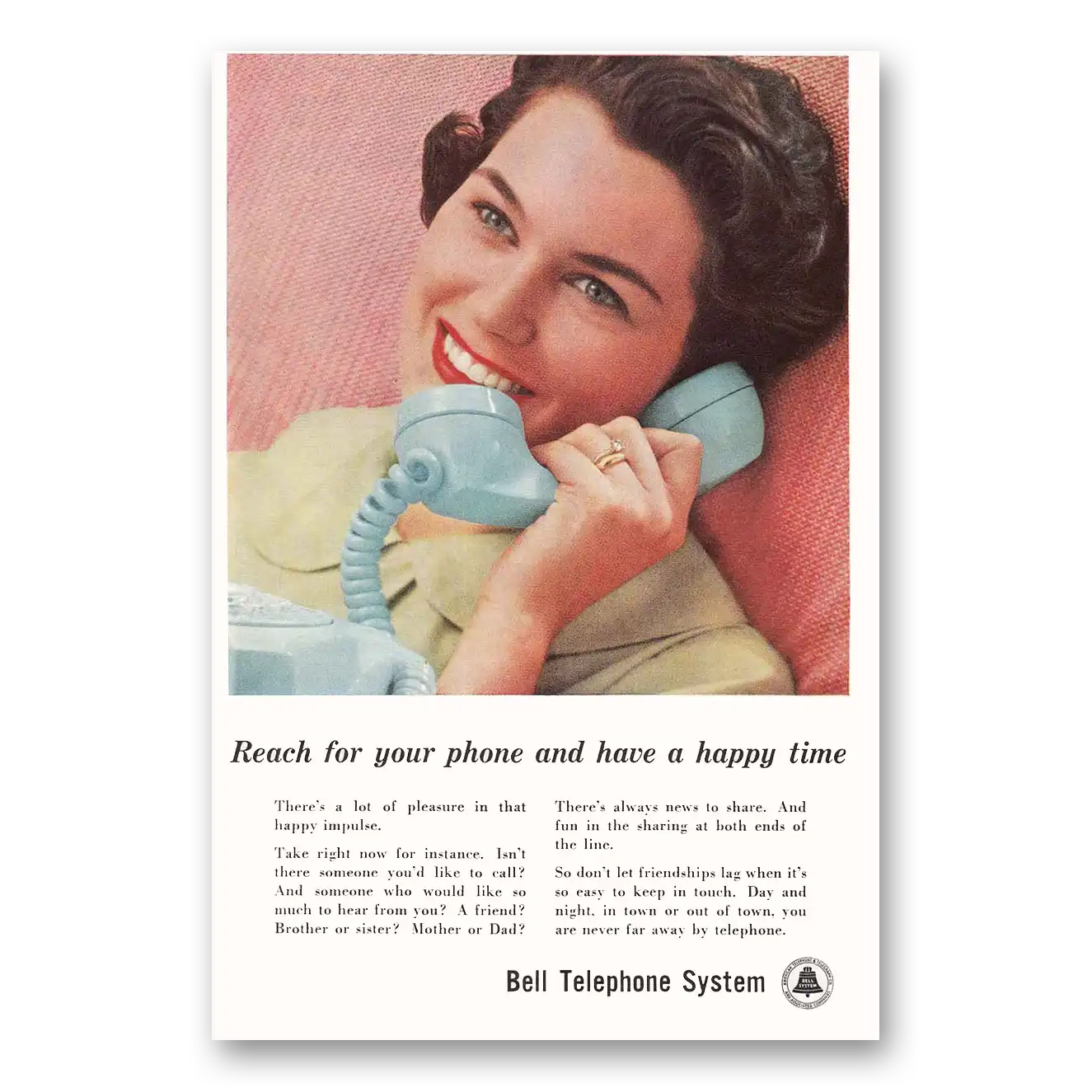 1959 Bell Telephone Reach For Your Phone and Have a Happy Time Vintage Magazine Print Ad