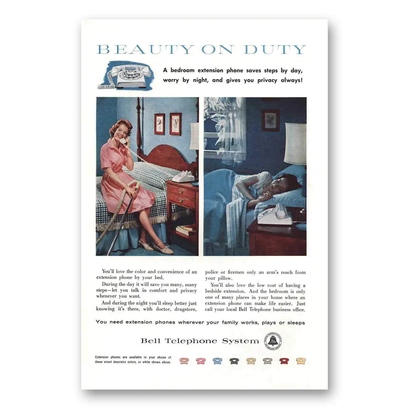 1959 Bell Telephone Beauty on Duty Vintage Magazine Print Ad