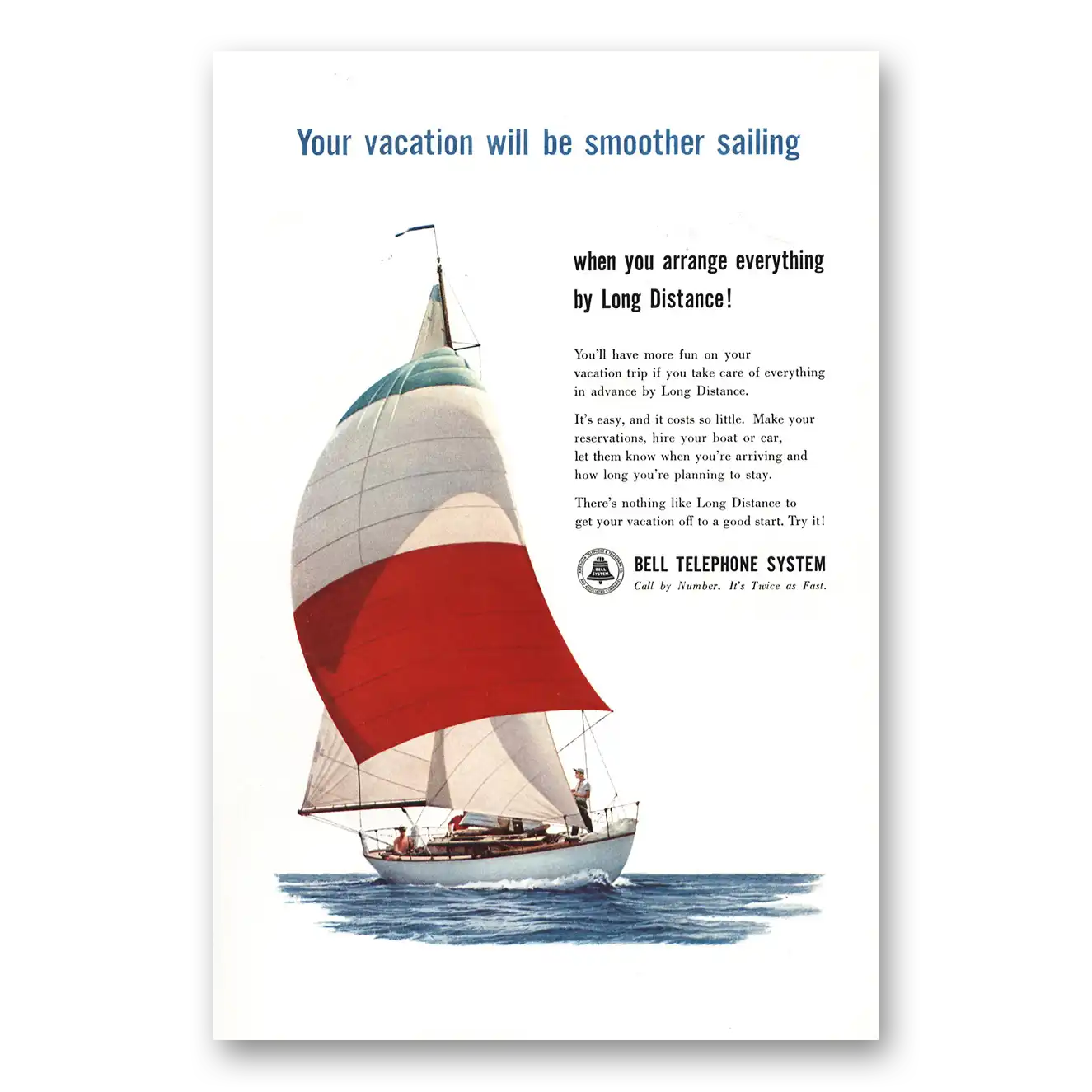 1959 Bell Telephone Smoother Sailing Vintage Magazine Print Ad