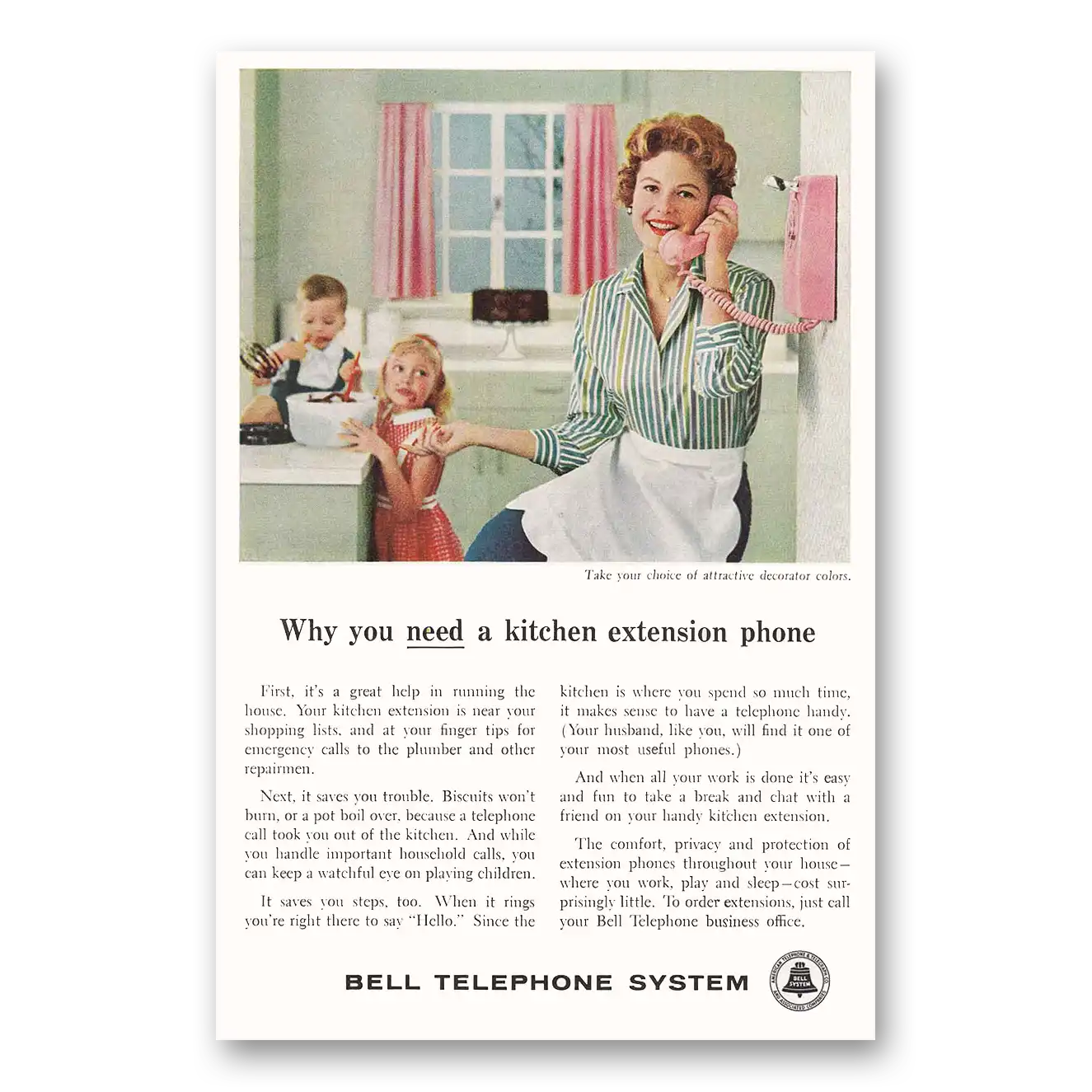 1959 Bell Telephone Kitchen Extension Phone Vintage Magazine Print Ad