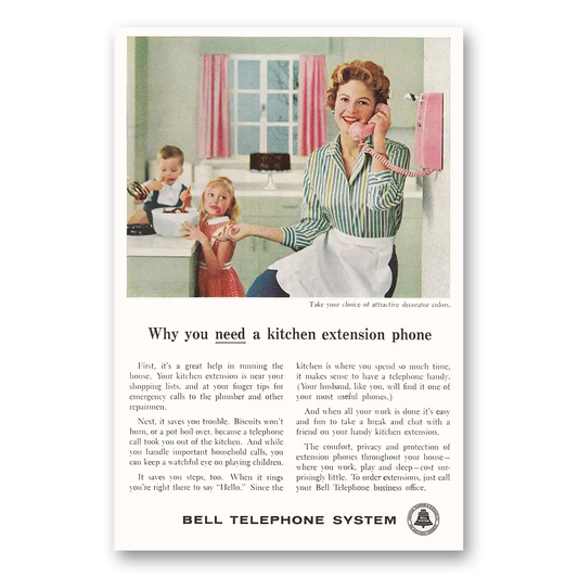 1959 Bell Telephone Kitchen Extension Phone Vintage Magazine Print Ad