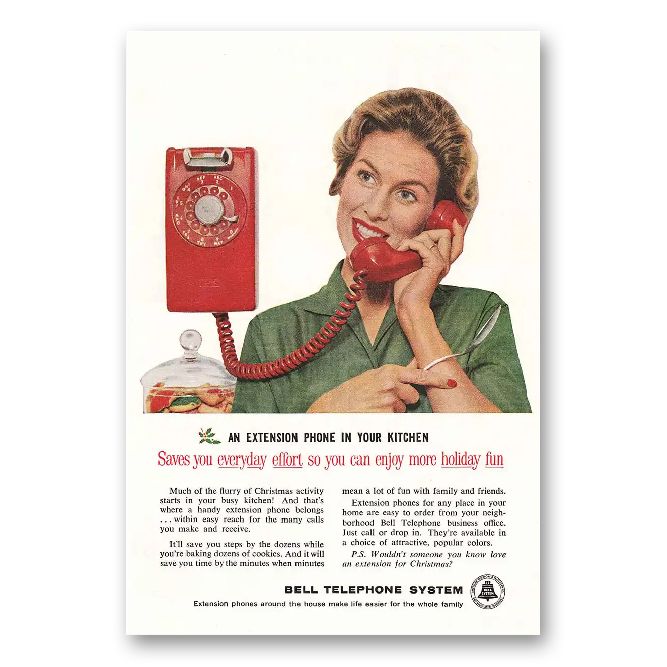 1959 Bell Telephone Extension Phone In Your Kitchen Vintage Magazine Print Ad