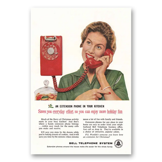 1959 Bell Telephone Extension Phone In Your Kitchen Vintage Magazine Print Ad