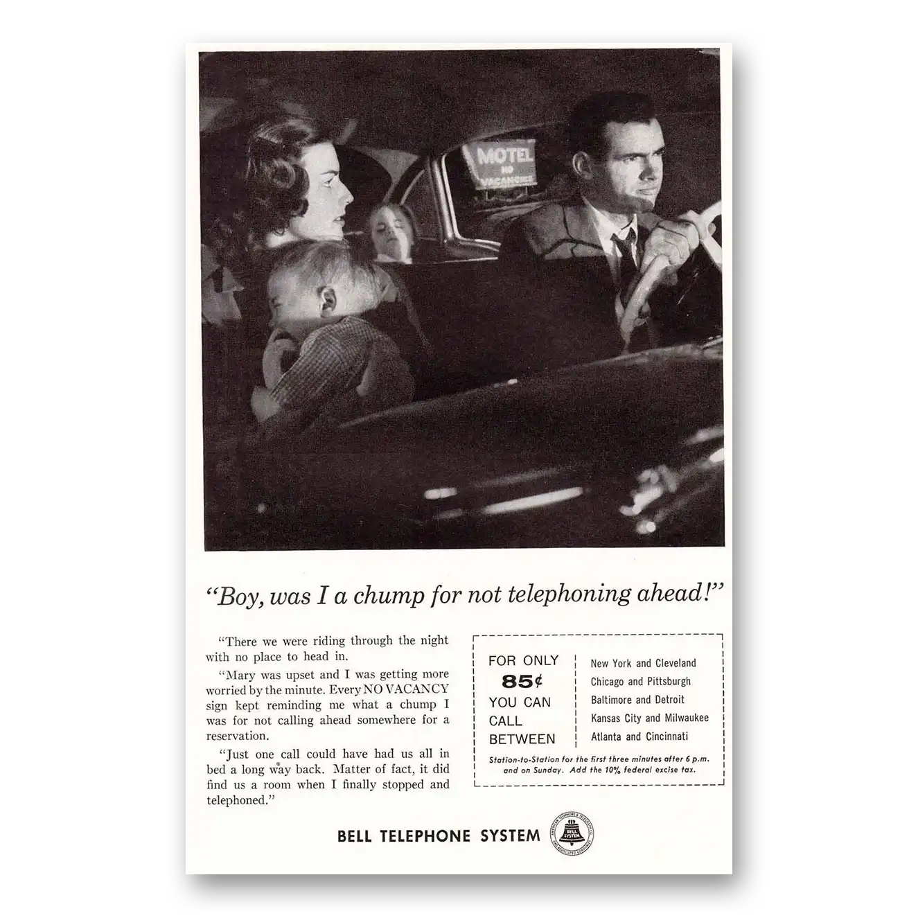 1959 Bell Telephone I Was A Chump Vintage Magazine Print Ad