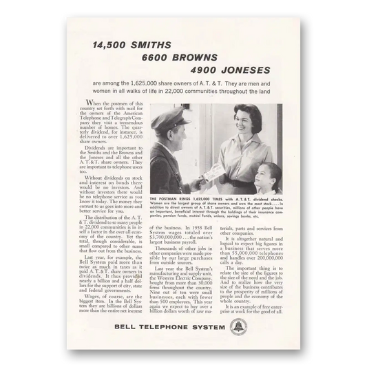 1959 Bell Telephone Smiths Browns Joneses Vintage Magazine Print Ad