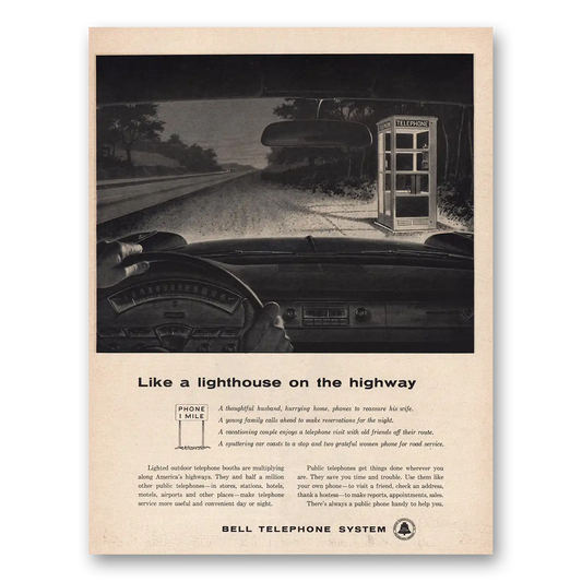 1959 Bell Telephone Light a Lighthouse on the Highway Vintage Magazine Print Ad