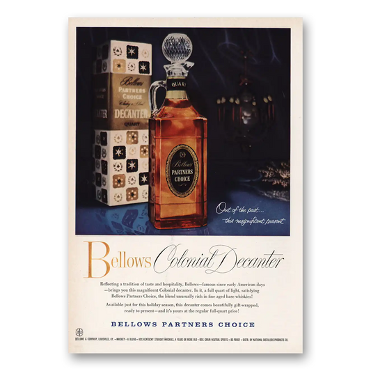 1959 Bellows Partners Choice Colonial Decanter Vintage Magazine Print Ad