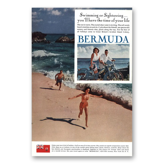 1959 Bermuda Swimming or Sightseeing Vintage Magazine Print Ad