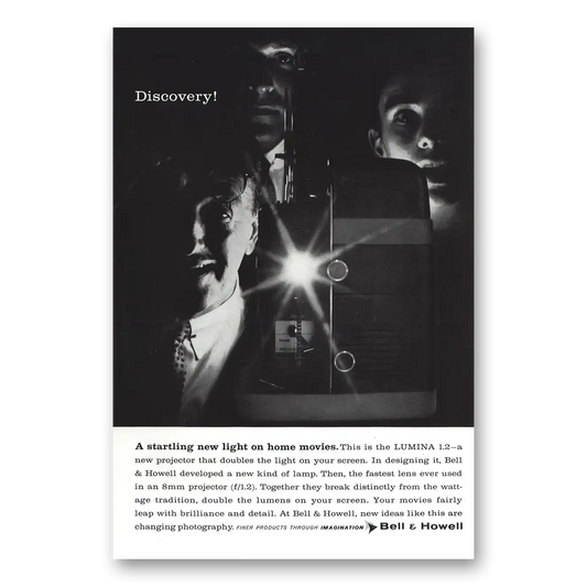 1959 Bell & Howell Movie Camera Startling New Light Vintage Magazine Print Ad