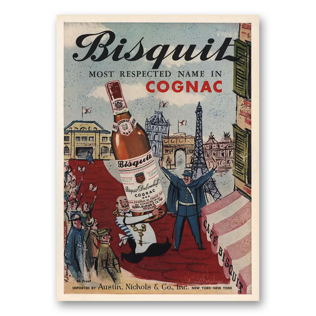 1959 Bisquit Cognac Most Respected Name Vintage Magazine Print Ad