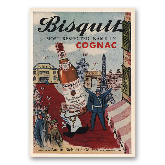 1959 Bisquit Cognac Most Respected Name Vintage Magazine Print Ad