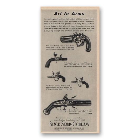 1959 Black Starr Gorham Art In Arms Vintage Magazine Print Ad