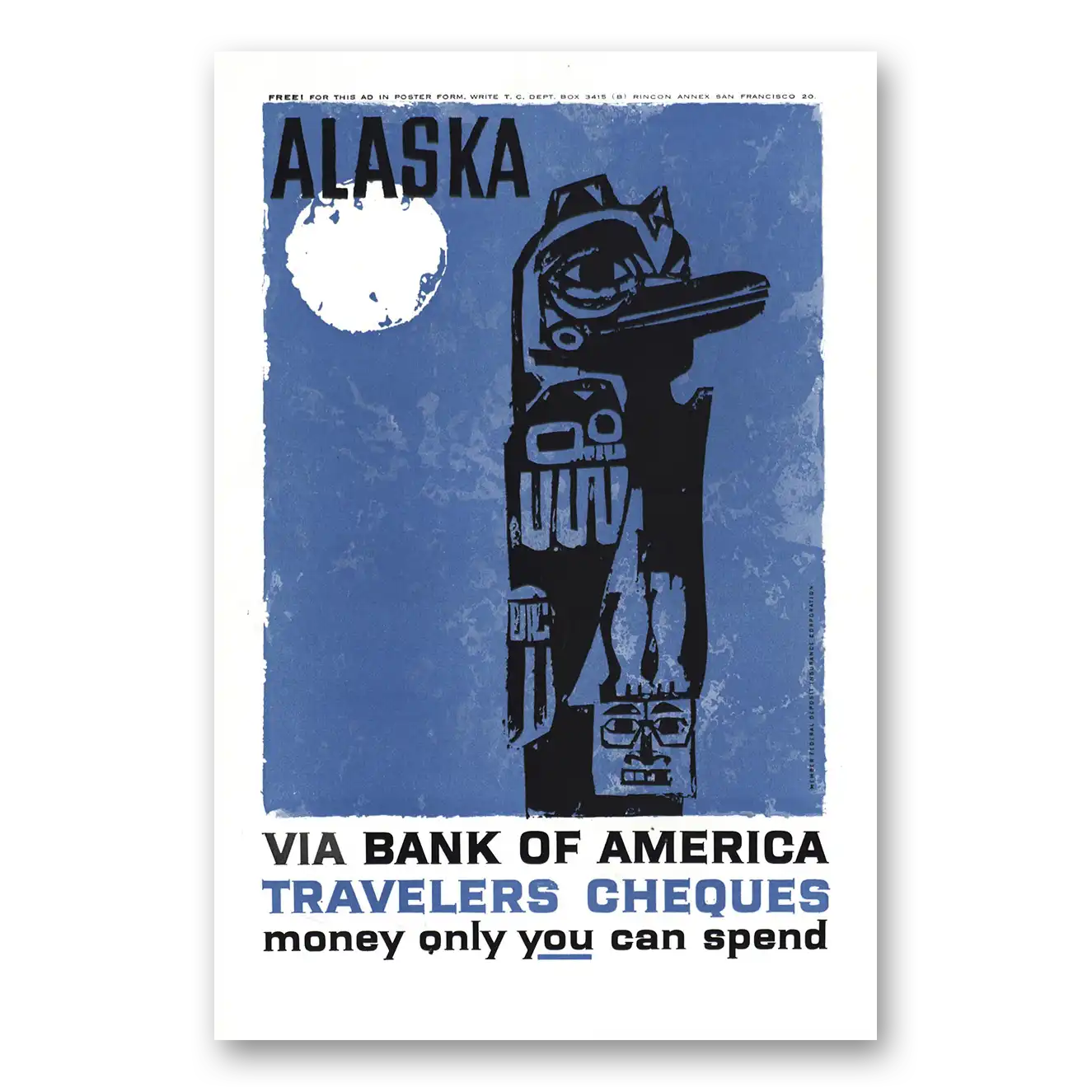 1959 Bank of America Travelers Cheques Alaska Vintage Magazine Print Ad