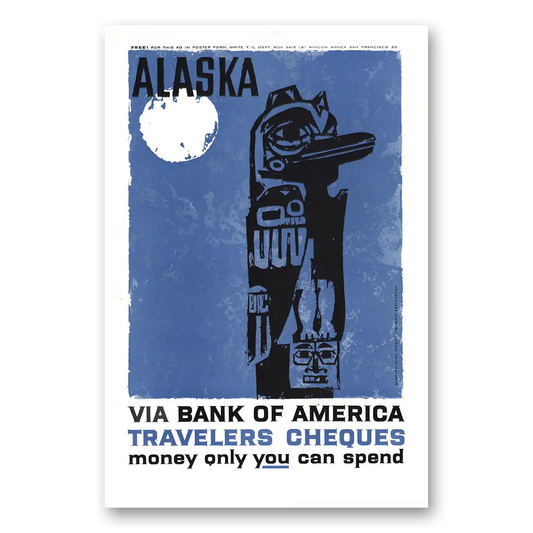 1959 Bank of America Travelers Cheques Alaska Vintage Magazine Print Ad