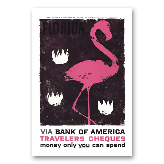 1959 Bank of America Travelers Cheques Florida Vintage Magazine Print Ad