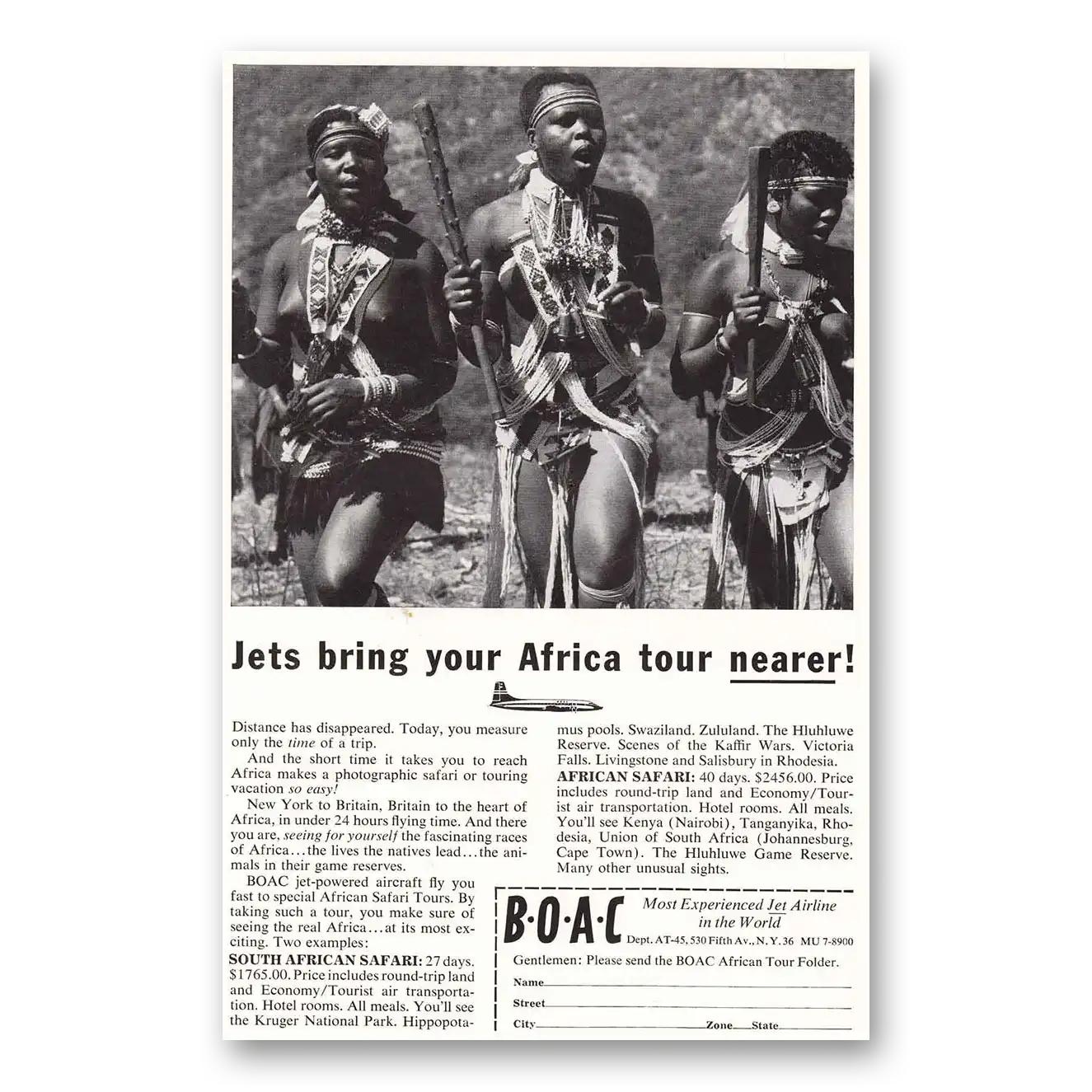 1959 British Airways BOAC Jets bring your Africa Tour Nearer Vintage Magazine Print Ad