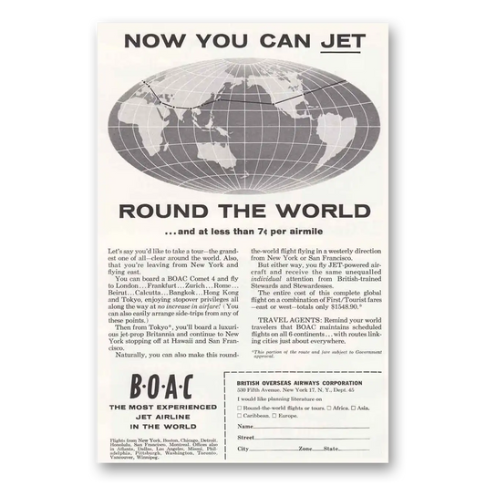 1959 British Airways BOAC Round the World Vintage Magazine Print Ad