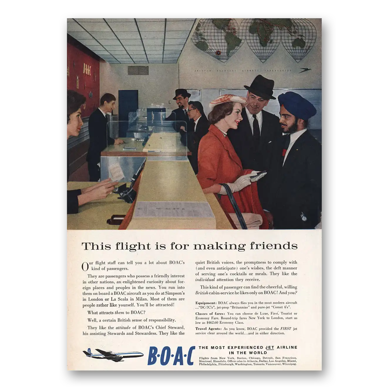 1959 British Airways BOAC This Flight Is for Making Friends Vintage Magazine Print Ad