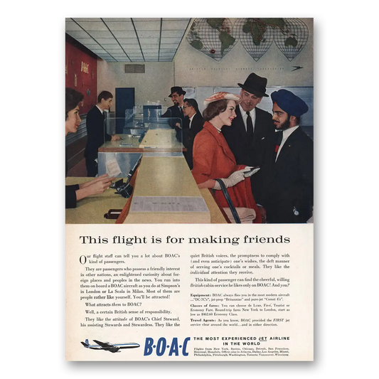 1959 British Airways BOAC This Flight Is for Making Friends Vintage Magazine Print Ad