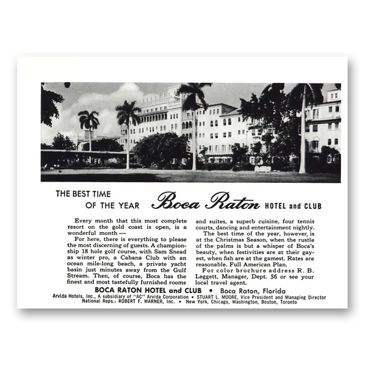 1959 Boca Raton Hotel and Club Best Time of the Year Vintage Magazine Print Ad