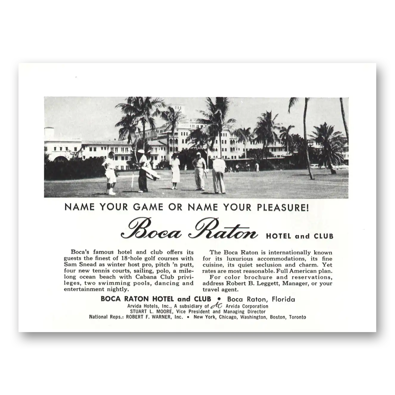 1959 Boca Raton Hotel and Club Name Your Game Golf Vintage Magazine Print Ad