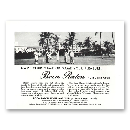 1959 Boca Raton Hotel and Club Name Your Game Golf Vintage Magazine Print Ad