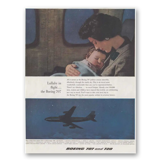 1959 Boeing 707 Lullaby in Flight Vintage Magazine Print Ad