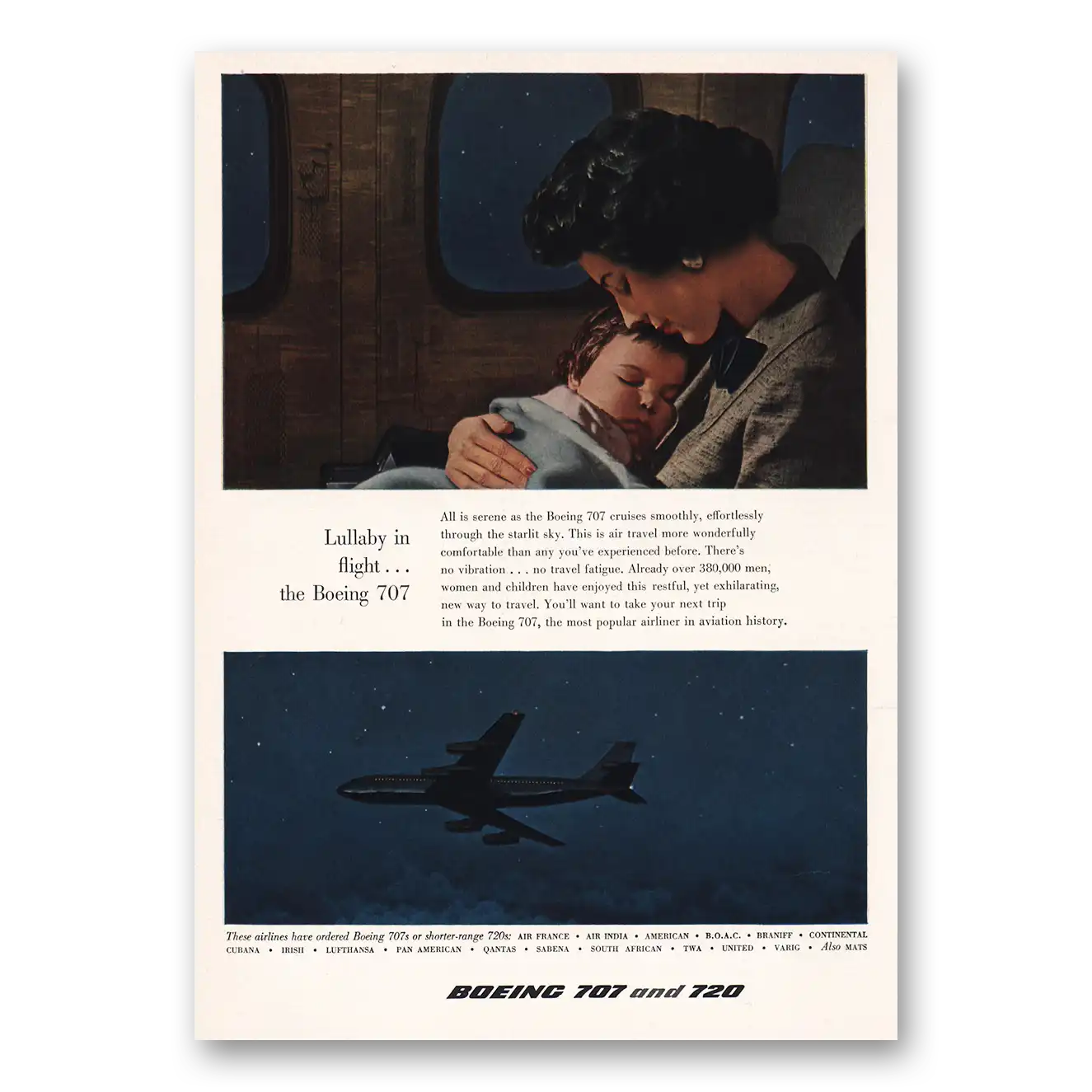 1959 Boeing 707 Lullaby In Flight 707 Vintage Magazine Print Ad