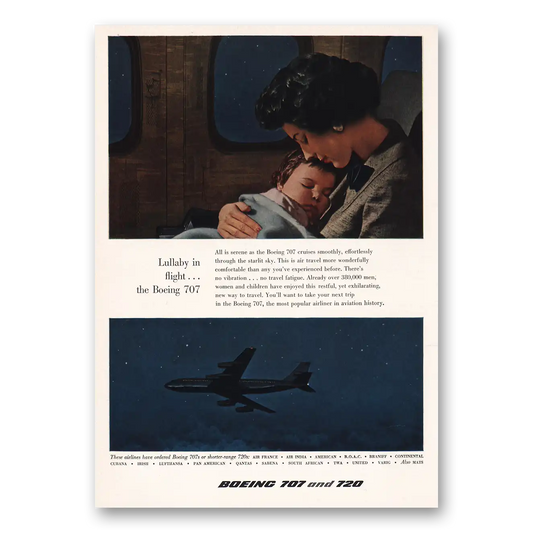 1959 Boeing 707 Lullaby In Flight 707 Vintage Magazine Print Ad