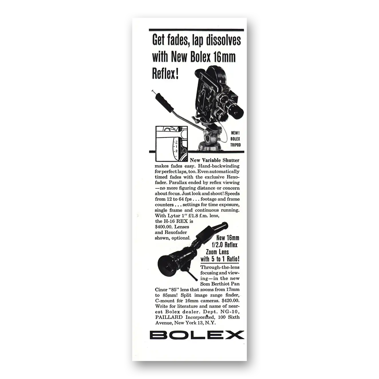 1959 Bolex Movie Camera 16mm Reflex Get Fades Lap Dissolves Vintage Magazine Print Ad