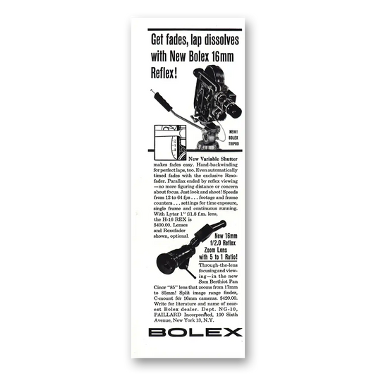 1959 Bolex Movie Camera 16mm Reflex Get Fades Lap Dissolves Vintage Magazine Print Ad