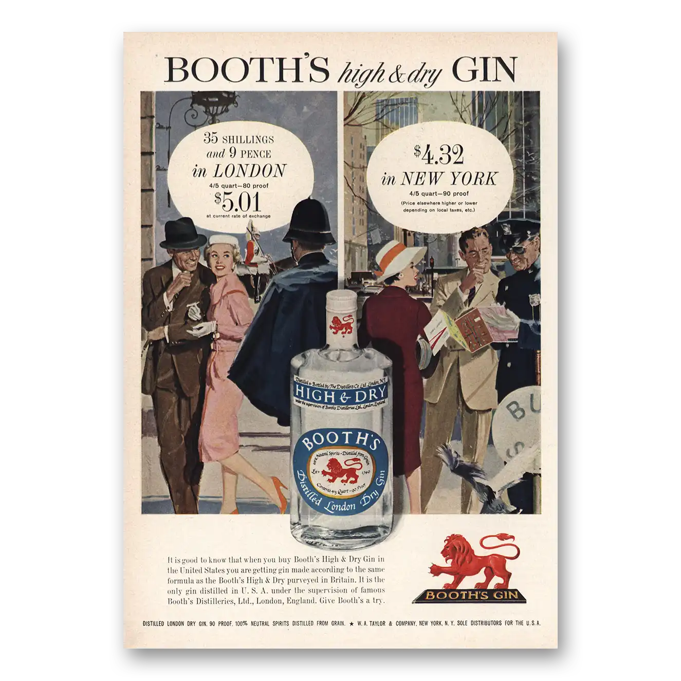 1959 Booths Gin Shillings Pence London New York Vintage Magazine Print Ad