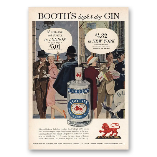 1959 Booths Gin Shillings Pence London New York Vintage Magazine Print Ad