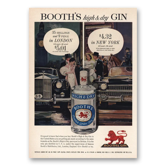 1959 Booths Gin 35 Shillings 9 Pence London Vintage Magazine Print Ad