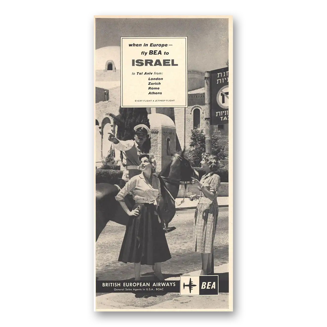 1959 British European Airways Fly BEA to Israel Vintage Magazine Print Ad