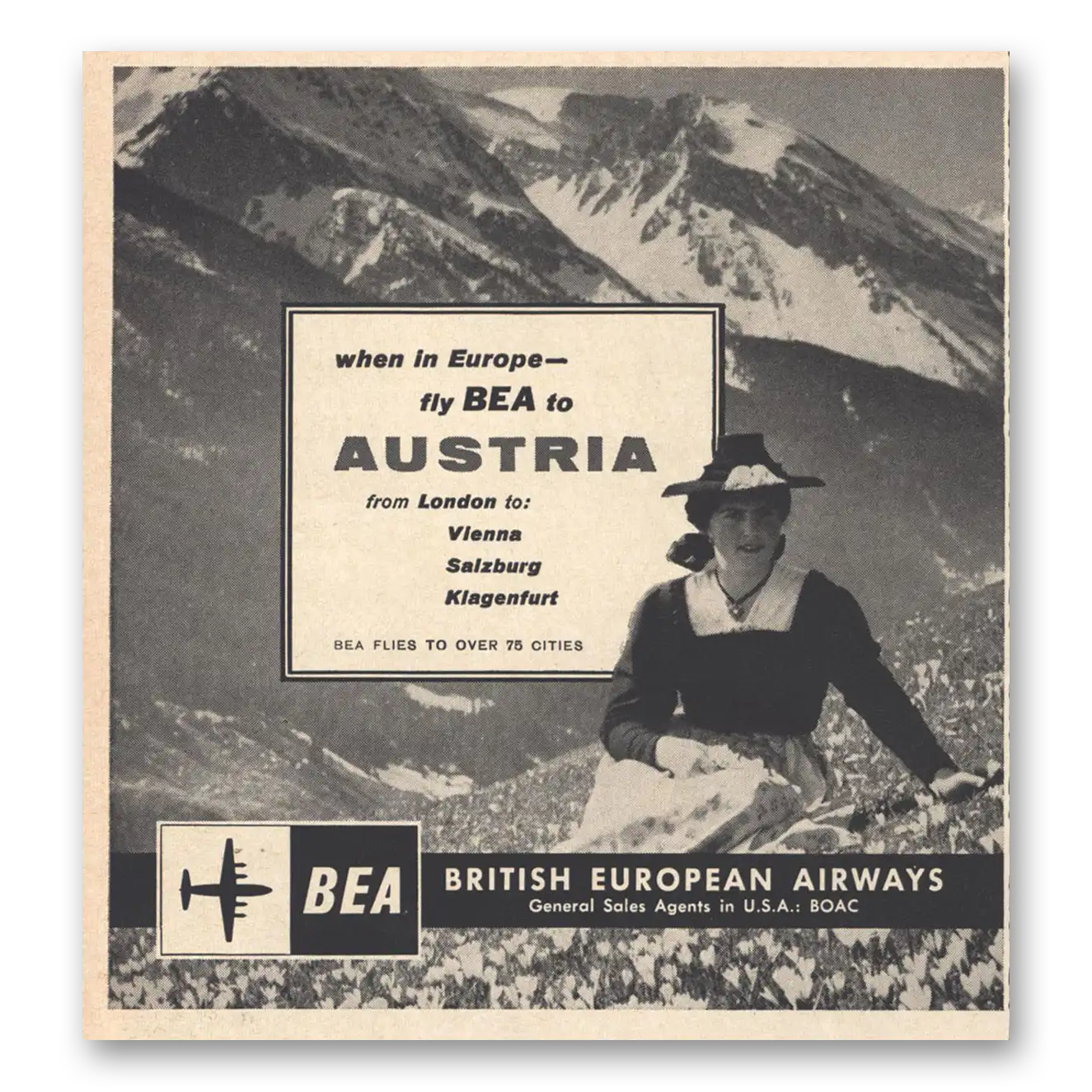 1959 British European Airways Fly BEA to Austria Vintage Magazine Print Ad