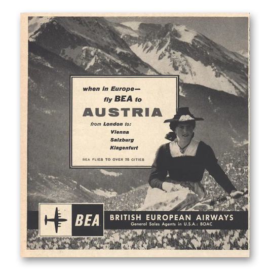 1959 British European Airways Fly BEA to Austria Vintage Magazine Print Ad