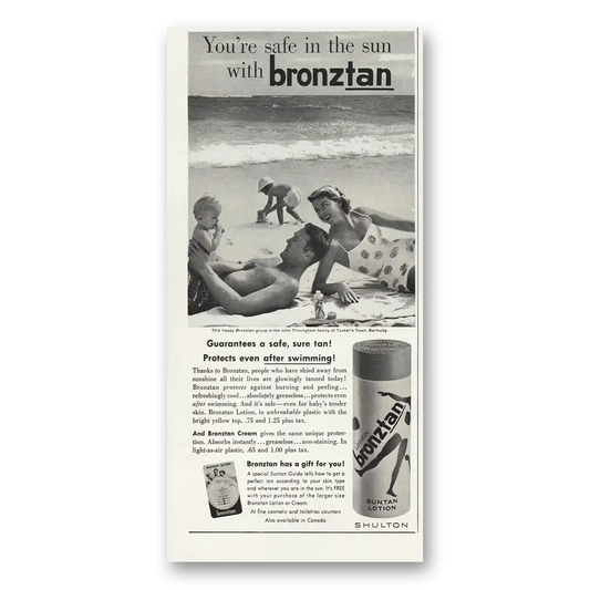 1959 Bronztan Safe in the Sun Vintage Magazine Print Ad