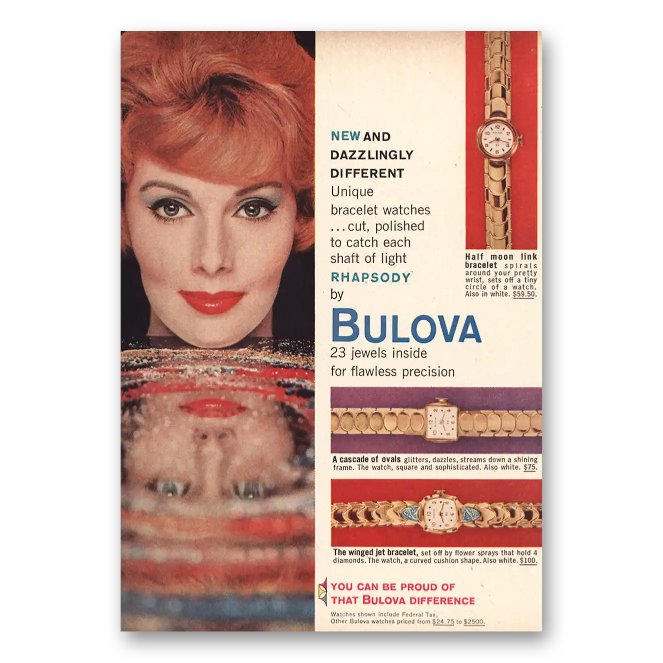 1959 Bulova Watch Dazzlingly Different Vintage Magazine Print Ad