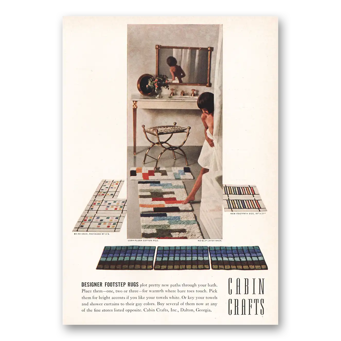 1959 Cabin Crafts Designer Footstep Rugs Vintage Magazine Print Ad