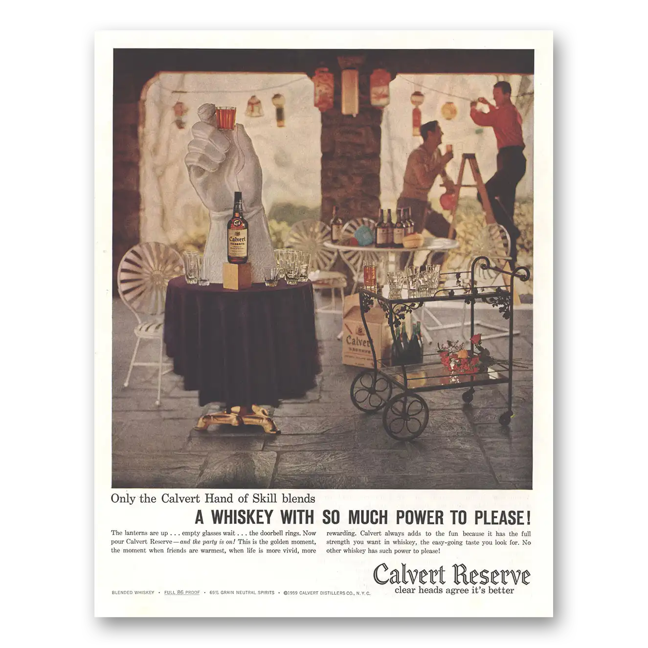 1959 Calvert Reserve With So Much Power to Please Vintage Magazine Print Ad