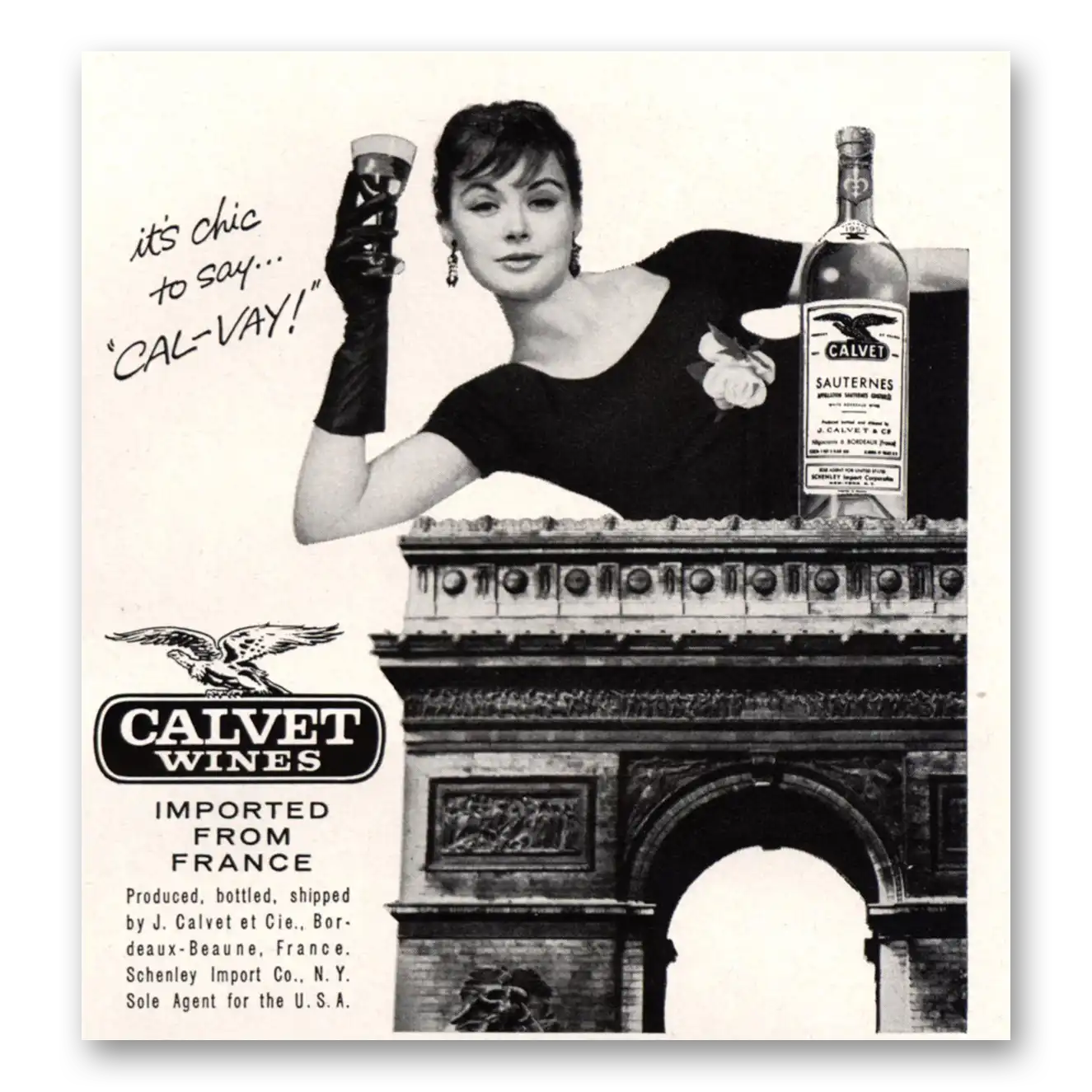 1959 Calvet Wines Its Chic To Say Cal Vay Vintage Magazine Print Ad