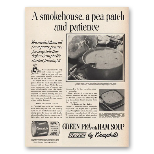 1959 Campbells Pea Soup Frozen Soup Green Pea With Ham Vintage Magazine Print Ad